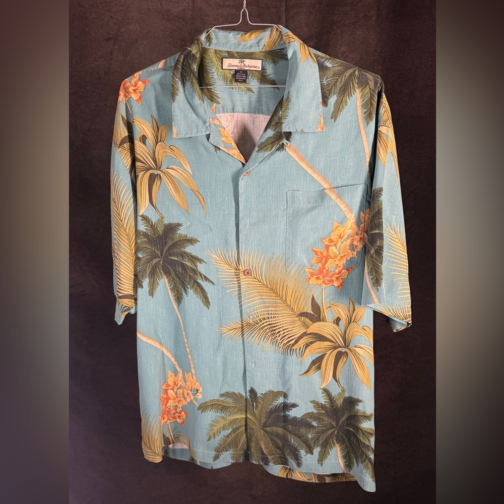 Tommy Bahama Blue Tropical Palm Print Camp Shirt